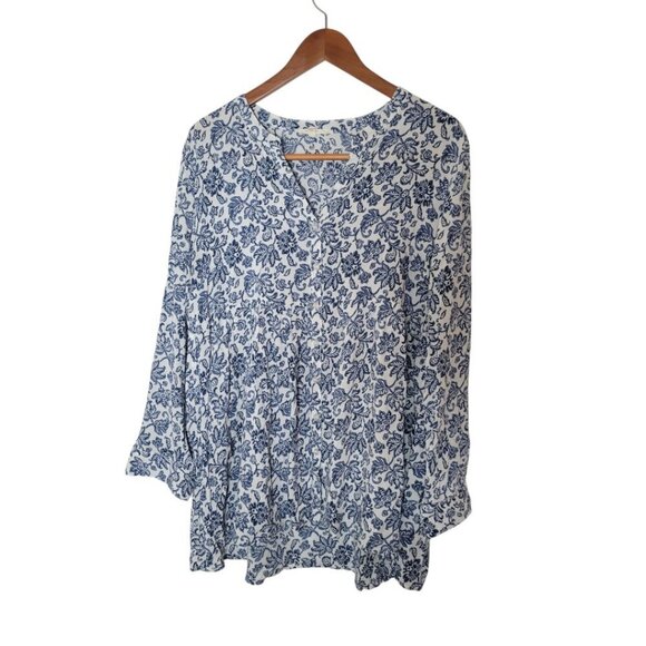 Christian Siriano Tops - Women's Blue White Flowy Blouse Top Christian Siriano L Hi Low